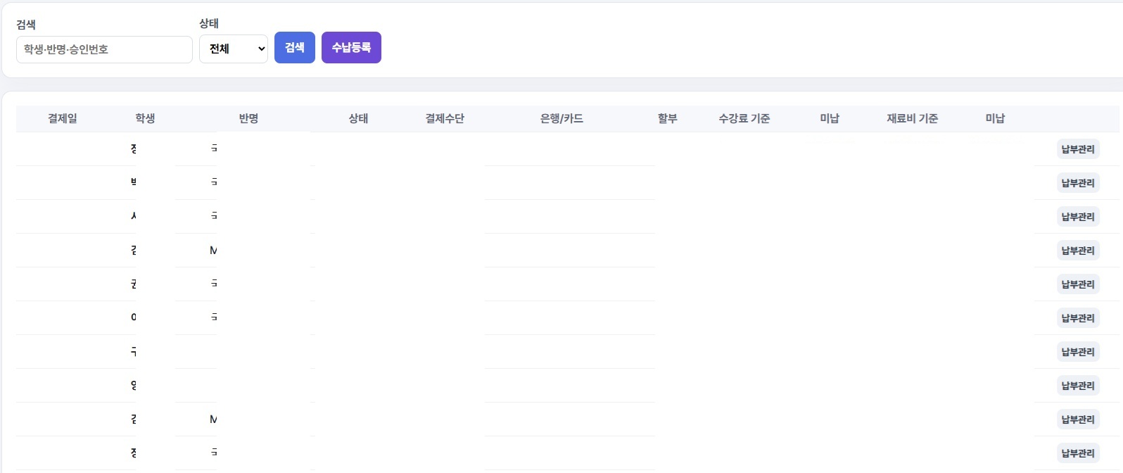사용자 역할별 메뉴와 데이터 접근 범위를 구분한 권한 관리 화면